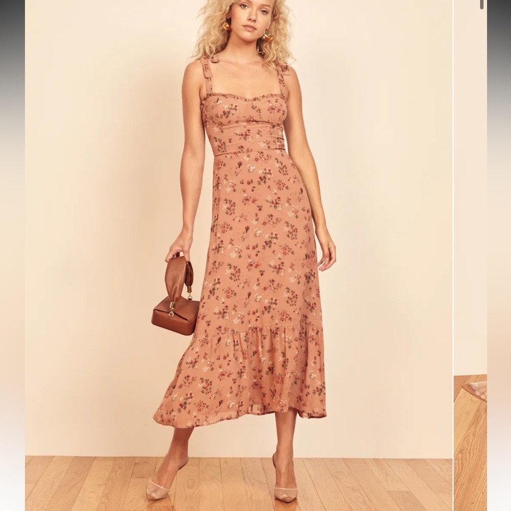 Reformation Dusty Rose Floral Tie-Shoulder Maxi Dress